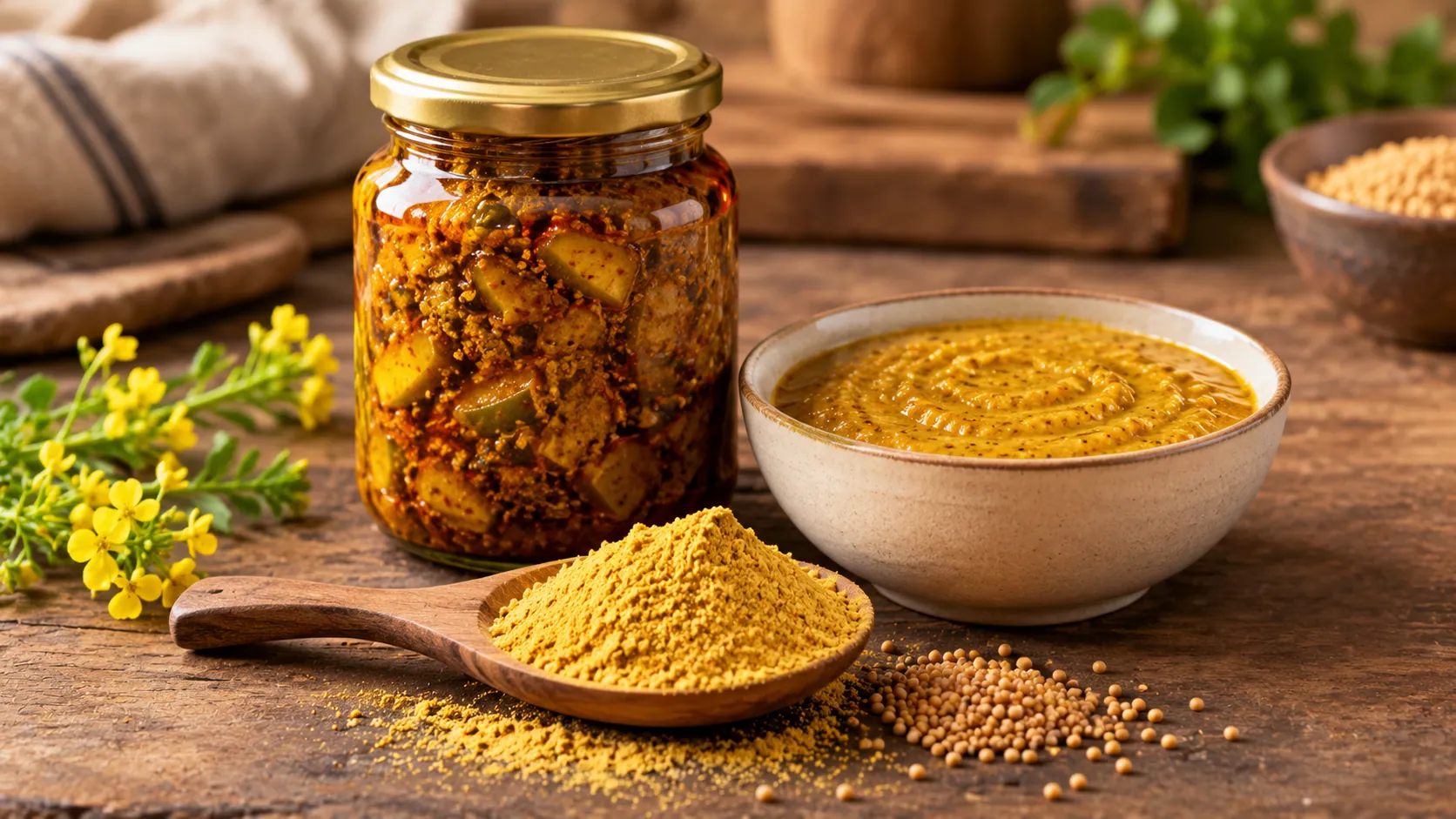 Mustard powder with pickle and sauce used by food manufacturers